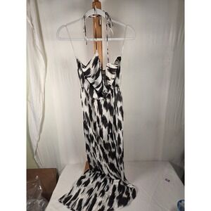 T-Bags Los Angeles Black White Ikat Halter Maxi Dress Cowl Neck Viscose Small